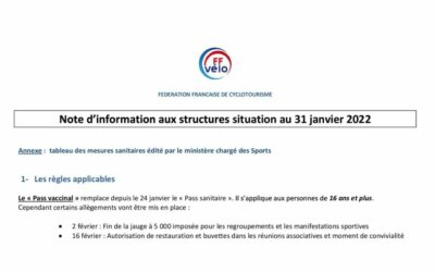 Mesures sanitaires applicables au 31 janvier 2022